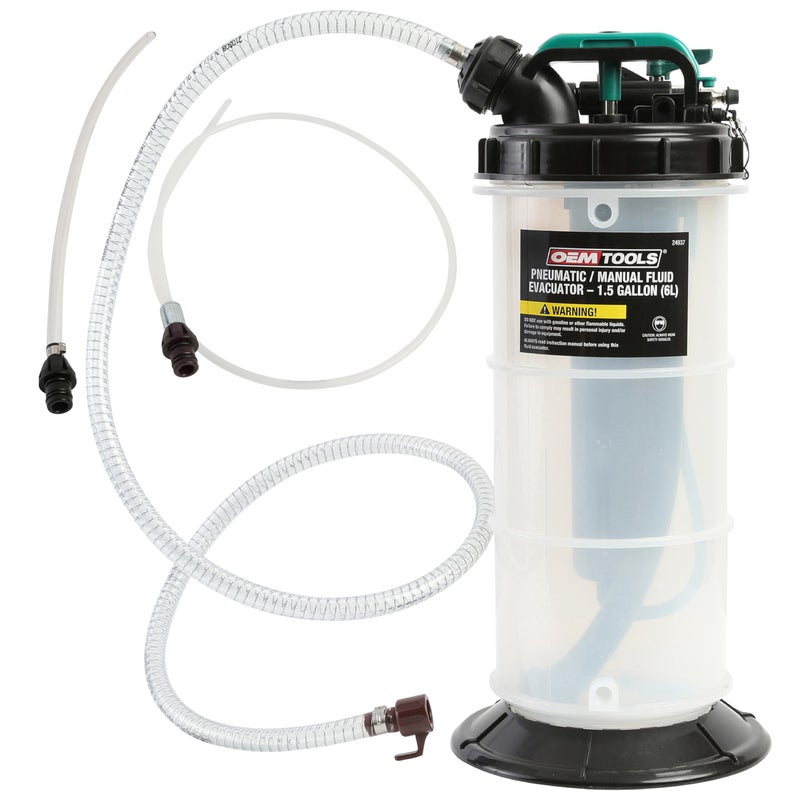 OEMTOOLS 24937 Pneumatic/Manual Fluid Extractor, 1.5 Gallon (6L) Oil Extractor Pump, For Coolant, Transmission, and Power Steering Fluid, 2 Dipstick Adapters, 5ft Hose - Image 1