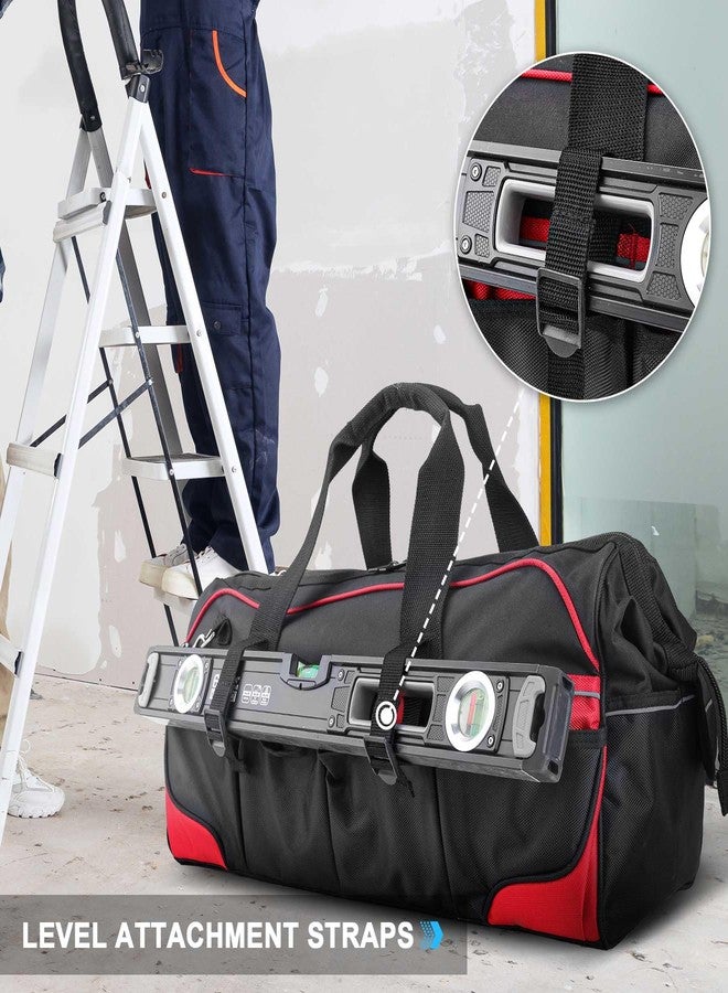 HAUTMEC حقيبة أدوات احترافية كبيرة من HAUTMEC، مقاس 24 بوصة، مصنوعة من قماش 1680D مزدوج الطبقات، متينة، ذات فم واسع، بإطار معدني وقاعدة سميكة، وحزام كتف مبطن وإبزيم دوار، و36 جيبًا وحامل مستوي - HT0284 - Image 3