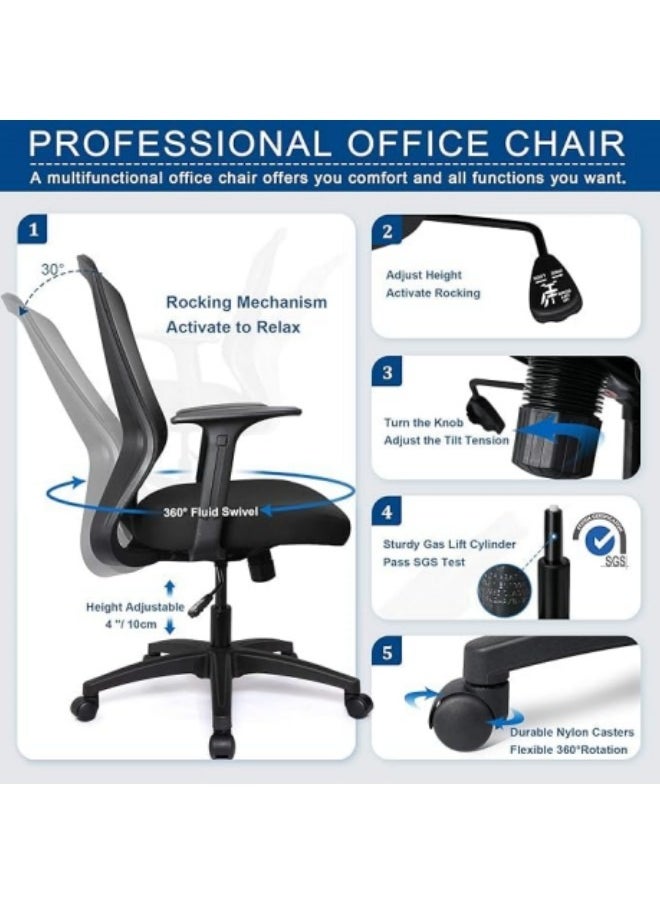 GGEROU - Ergonomic Office Chair, Home Desk Chair Height Adjustable Computer Chair with Lumbar Support Backrest Armrest Executive Rolling Swivel Back Task Chair Black - Image 1