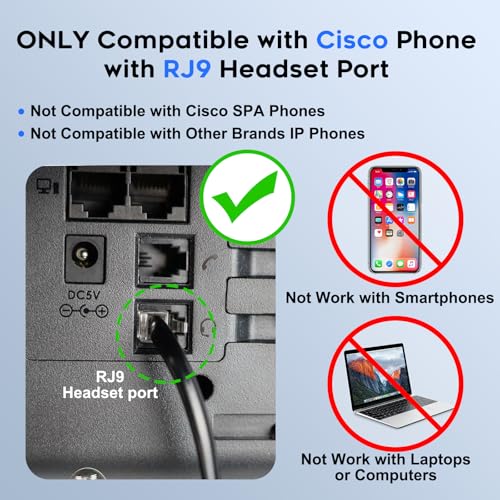 MKJ Telephone Headset for Cisco Phones, Wired Headphones with Microphone Noise Cancelling, Corded RJ9 Office Headset for Cisco CP-7821 7861 7942G 7960G 7975G CP-7841 8811 8841 8851 8861 8865 9951 - Image 2