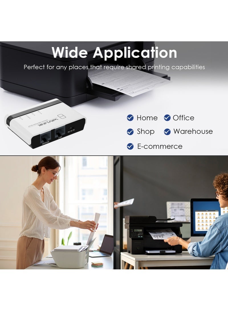 WAVLINK Wireless USB Print Server – Dual USB 2.0 Ports, 100Mbps LAN, WiFi & Bridge Modes, Compatible with Windows & Mac, Supports RAW Printers - Image 5
