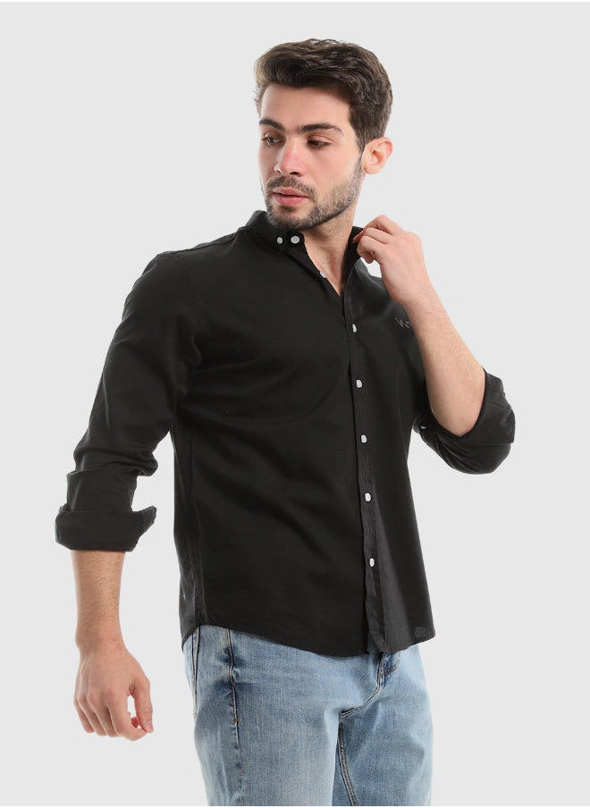 WHITE RABBIT - White Buttons Long Sleeves Plain Black Shirt - Image 1