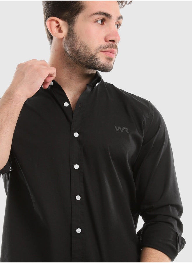 WHITE RABBIT - White Buttons Long Sleeves Plain Black Shirt - Image 1