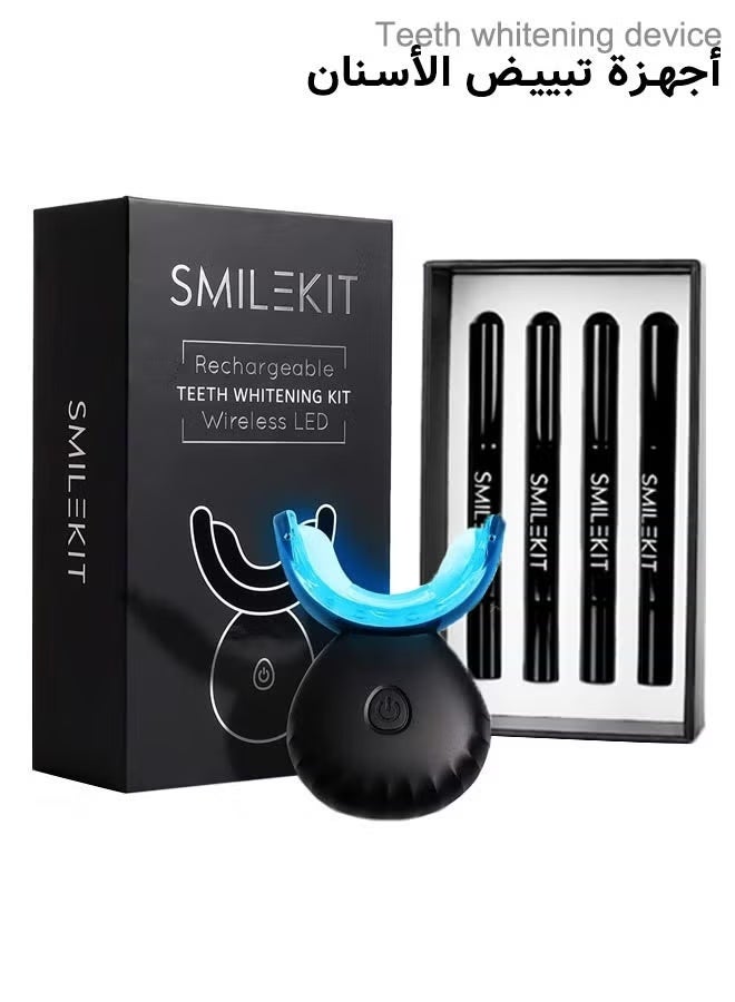 SMILEKIT طقم تبييض الأسنان، جهاز تبييض الأسنان اللاسلكي المحمول مع أقلام الجل ومسرع الأضواء LED لإزالة بقع القهوة والتدخين، الأسنان الصفراء - Image 1