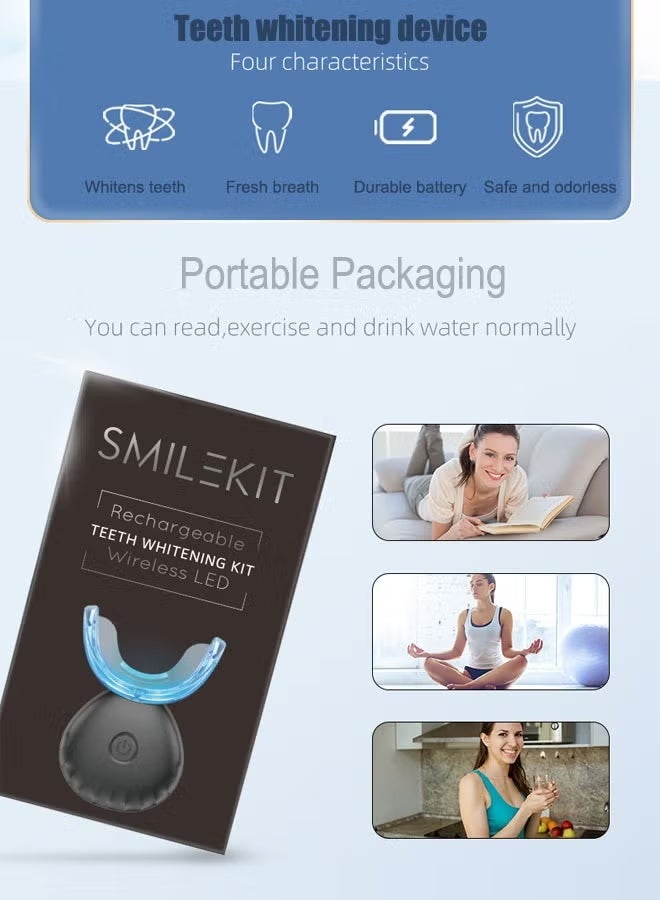SMILEKIT طقم تبييض الأسنان، جهاز تبييض الأسنان اللاسلكي المحمول مع أقلام الجل ومسرع الأضواء LED لإزالة بقع القهوة والتدخين، الأسنان الصفراء - Image 4