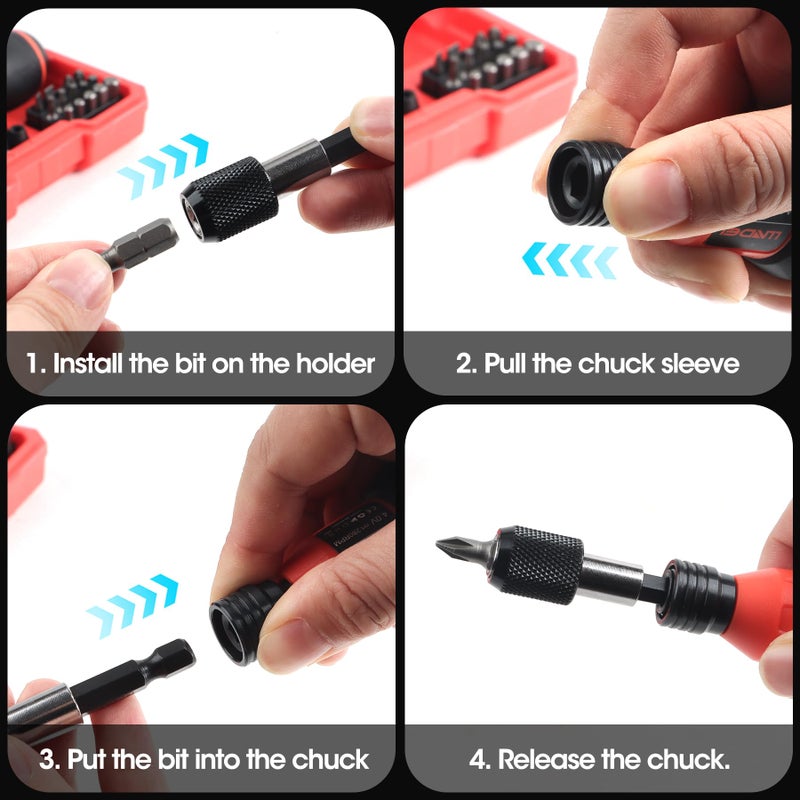LLNDEI 31Pcs Electric Screwdriver, 4V Cordless Screwdriver Rechargeable with Bits & 1/4" Sockets, Power Screwdriver with Extension Bar, Adapters and Universal Joint. - Image 4