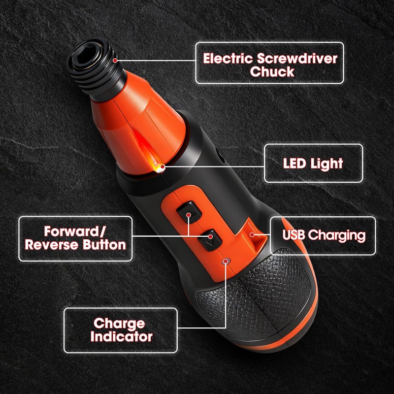 LLNDEI 31Pcs Electric Screwdriver, 4V Cordless Screwdriver Rechargeable with Bits & 1/4" Sockets, Power Screwdriver with Extension Bar, Adapters and Universal Joint. - Image 3