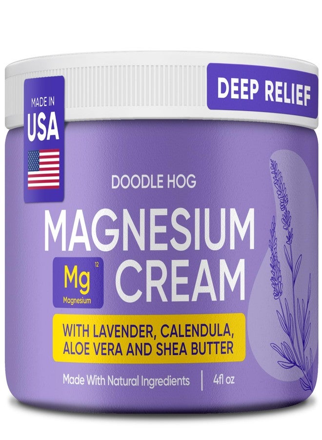 DOODLE HOG Magnesium Cream for Pain, Deep Relief for Muscles & Joints with Calendula, Aloe Vera and Shea Butter, Topical Magnesium Lotion for Sleep, Safe for Kids (4 oz, Lavender - Image 1