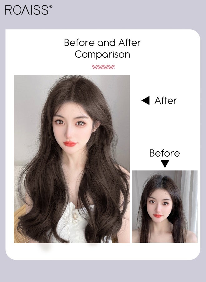 رويس وصلات شعر بني داكن على شكل حرف U، وصلات شعر متموجة من قطعة واحدة مع 4 مشابك، شعر صناعي مقاوم للحرارة للنساء والفتيات، 50 سم (19.7 بوصة) - Image 2