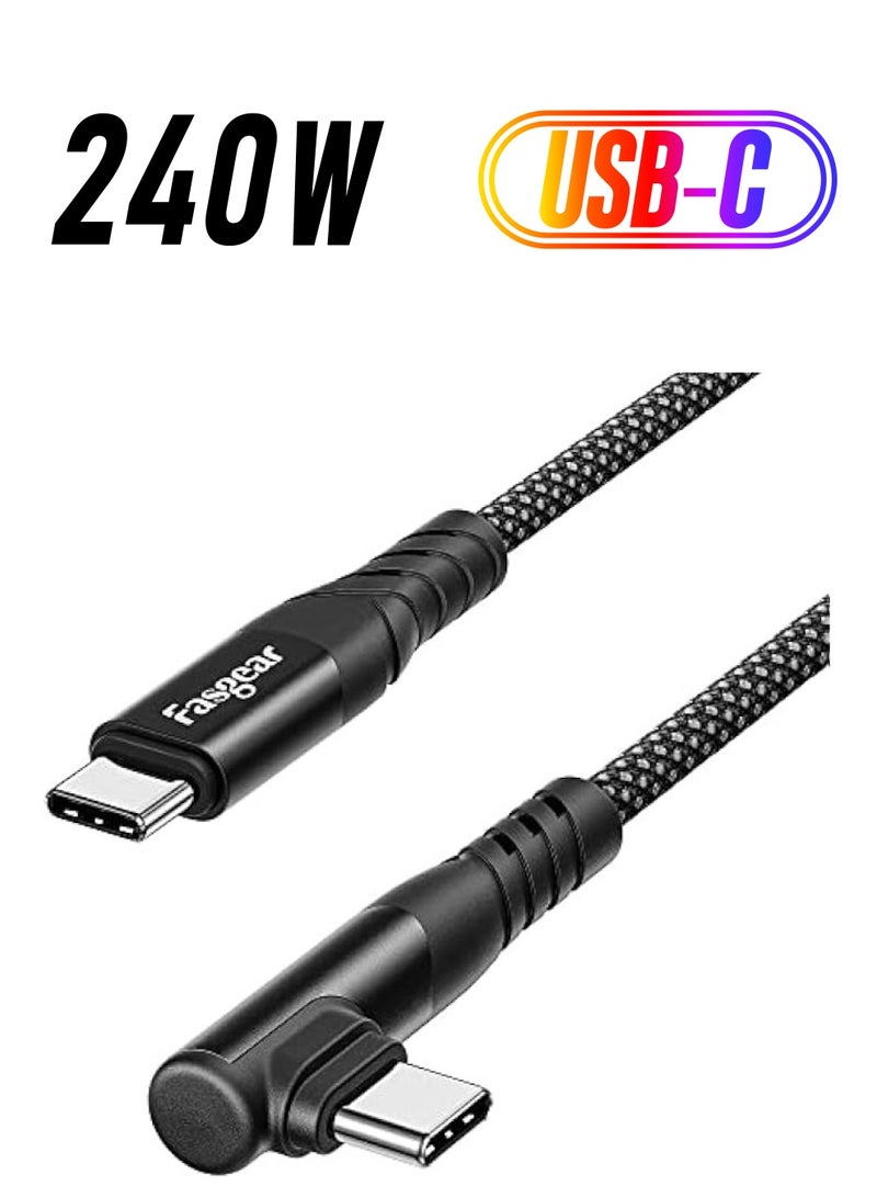 فاسجير كابل USB C إلى USB C بقدرة 240 واط - حزمة واحدة بطول 10 أقدام PD 3.1 USB 2.0 نوع C 5A كابل شحن سريع بزاوية قائمة من النايلون المضفر متوافق مع Surface Book 2 وGoogle Pixel 6 Pro وMac-Book Pro Charger - Image 1