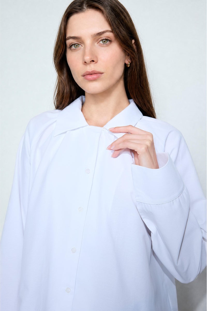 DeFacto White Woman White Poplin Long Sleeve Tunic Casual - Image 4