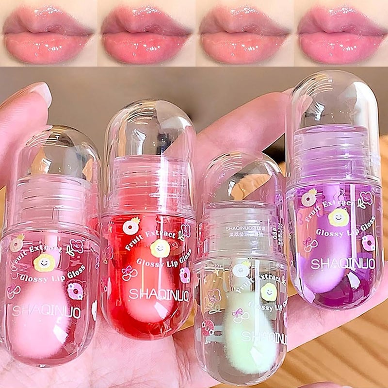 4Pcs Big Brush Head Lip Oil SetFruit Flavoured Lip Glow Oil UltraHydrating Nourishing Lip GlossSmooth Glossy FinishNonSticky Lip Gloss for Dry Damaged Lips