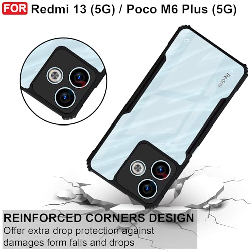 CEDO Redmi 13 (5G)/ Redmi 13 Prime Edition/Poco M6 Plus (5G) Back Case Cover | Camera Protection Shockproof | Acrylic Crystal Clear 360 Degree Protection TPU+PC | Transparent Back Case Cover (Black) - Image 3