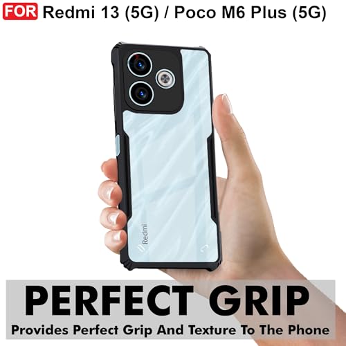 CEDO Redmi 13 (5G)/ Redmi 13 Prime Edition/Poco M6 Plus (5G) Back Case Cover | Camera Protection Shockproof | Acrylic Crystal Clear 360 Degree Protection TPU+PC | Transparent Back Case Cover (Black) - Image 2