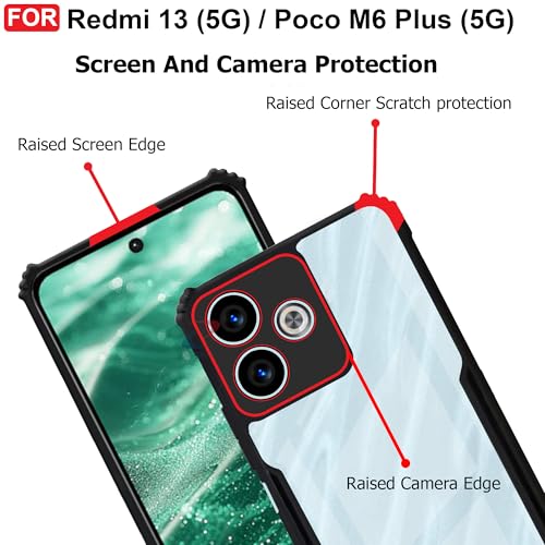 CEDO Redmi 13 (5G)/ Redmi 13 Prime Edition/Poco M6 Plus (5G) Back Case Cover | Camera Protection Shockproof | Acrylic Crystal Clear 360 Degree Protection TPU+PC | Transparent Back Case Cover (Black) - Image 4