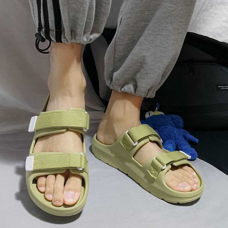 Couple One Word Home Slippers Wear Home Plus Size Men'S And Women'S Slippers Feeling Leisure Thick Bottom Tide - Image 1