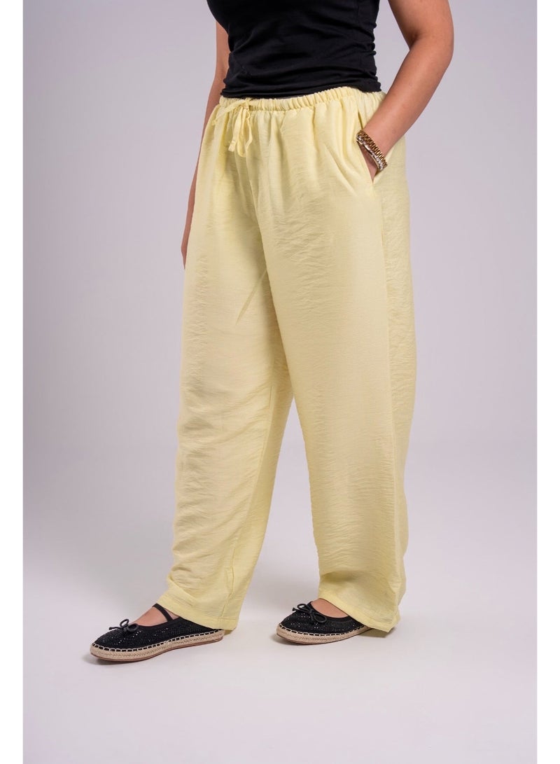 Women's Linen Blend Wide Leg Palazzo Pants, High Waist Drawstring Trousers with Pockets, Casual Summer Loose Fit - Image 2
