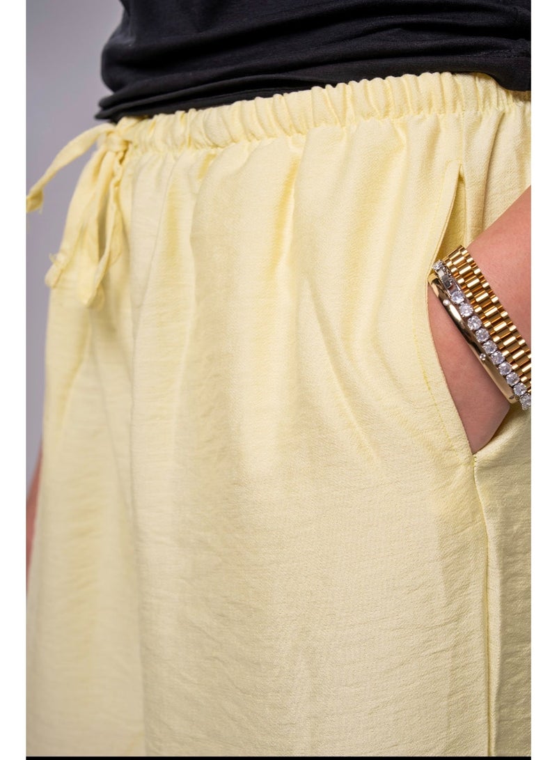 Women's Linen Blend Wide Leg Palazzo Pants, High Waist Drawstring Trousers with Pockets, Casual Summer Loose Fit - Image 3