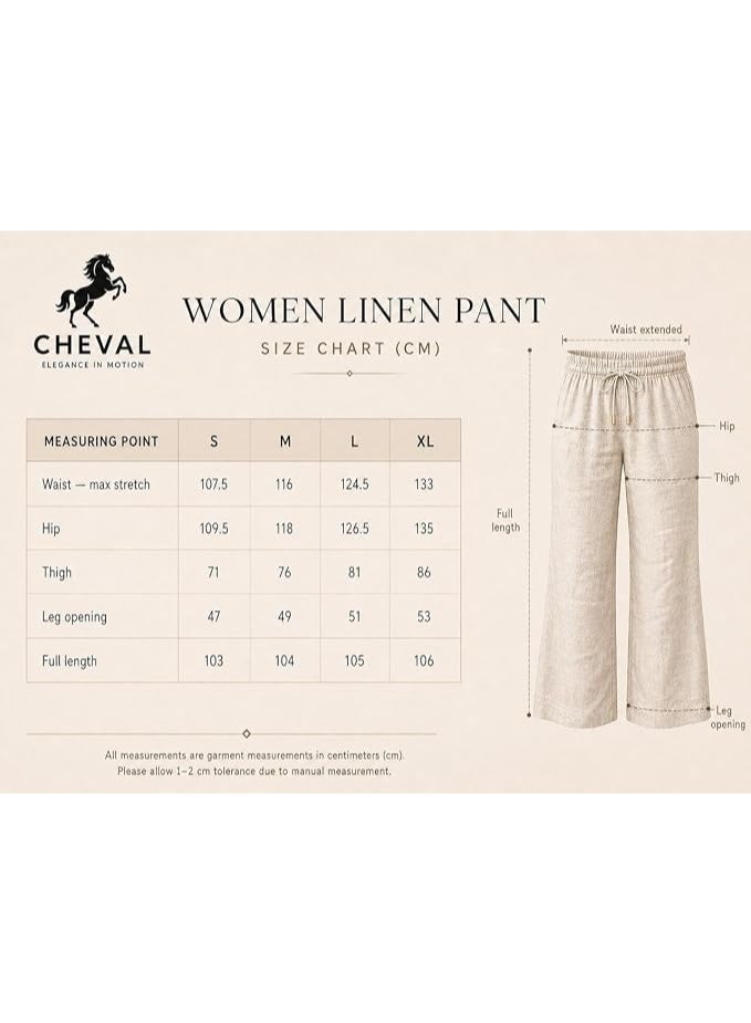 Women's Linen Blend Wide Leg Palazzo Pants, High Waist Drawstring Trousers with Pockets, Casual Summer Loose Fit - Image 4