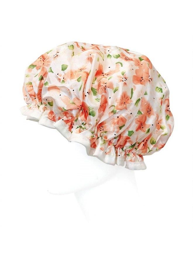 allydrew Reusable Women's Waterproof Shower Caps for Long Hair, Peach Floral 