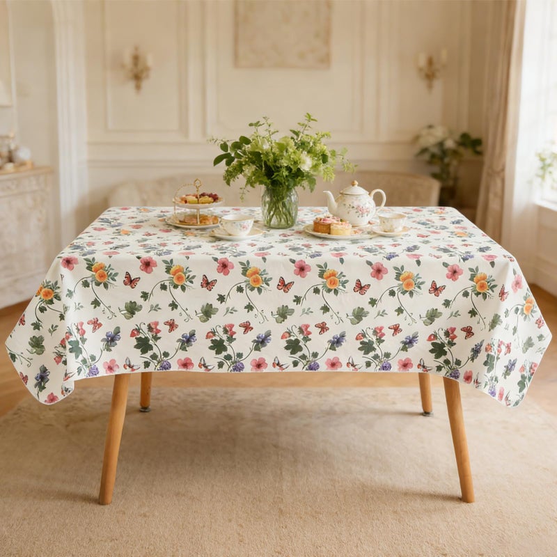 NESAYVER Spring Vinyl Tablecloth with Flannel Backing for Rectangle Tables, 84 * 60 Inch Heavy Duty PEVA Waterproof Plastic Oilcloth, Wipeable Reusable Table Cover for Outdoor, Kitchen, Butterfly - Image 2