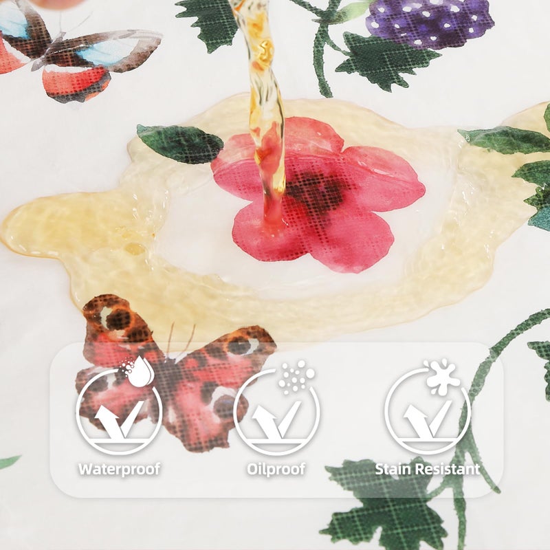 NESAYVER Spring Vinyl Tablecloth with Flannel Backing for Rectangle Tables, 84 * 60 Inch Heavy Duty PEVA Waterproof Plastic Oilcloth, Wipeable Reusable Table Cover for Outdoor, Kitchen, Butterfly - Image 3