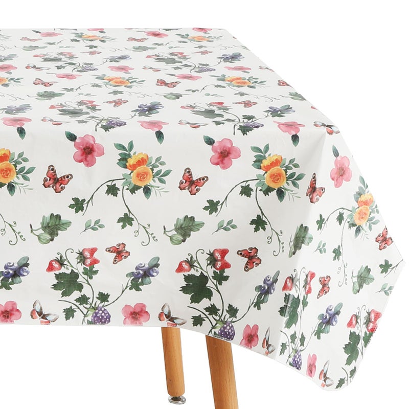 NESAYVER Spring Vinyl Tablecloth with Flannel Backing for Rectangle Tables, 84 * 60 Inch Heavy Duty PEVA Waterproof Plastic Oilcloth, Wipeable Reusable Table Cover for Outdoor, Kitchen, Butterfly - Image 1