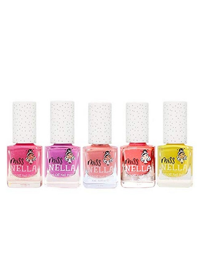 MISS NELLA SUMMER SPARKLE 5 Varnish set- Watermelon- pink, Blueberry- purple, Marshmallow -coral, Peach, Banana- Yellow, Peel Off kids Nail Polish - Image 2