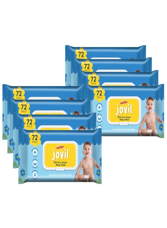 Selzer Jovil Soft Cleansing Baby Wipes with Lid | 72 Wipes x Pack of 8-576 Wipes | Extra Thick & Moist Wet Wipes for Baby's | Prevents Rashes & Redness with Goodness of Aloe Vera, Vitamin E