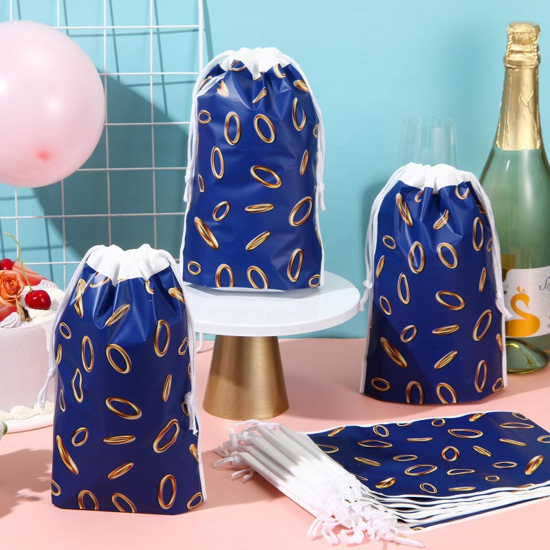 Marspark 48 Pcs Blue with Gold Ring Goodie Bags Drawstring Video Game Party Bags Blue and Golden Ring Video Games Party Favors for Candy Treats Cartoon Birthday Supplies Gamer's Night Decorations - Image 3