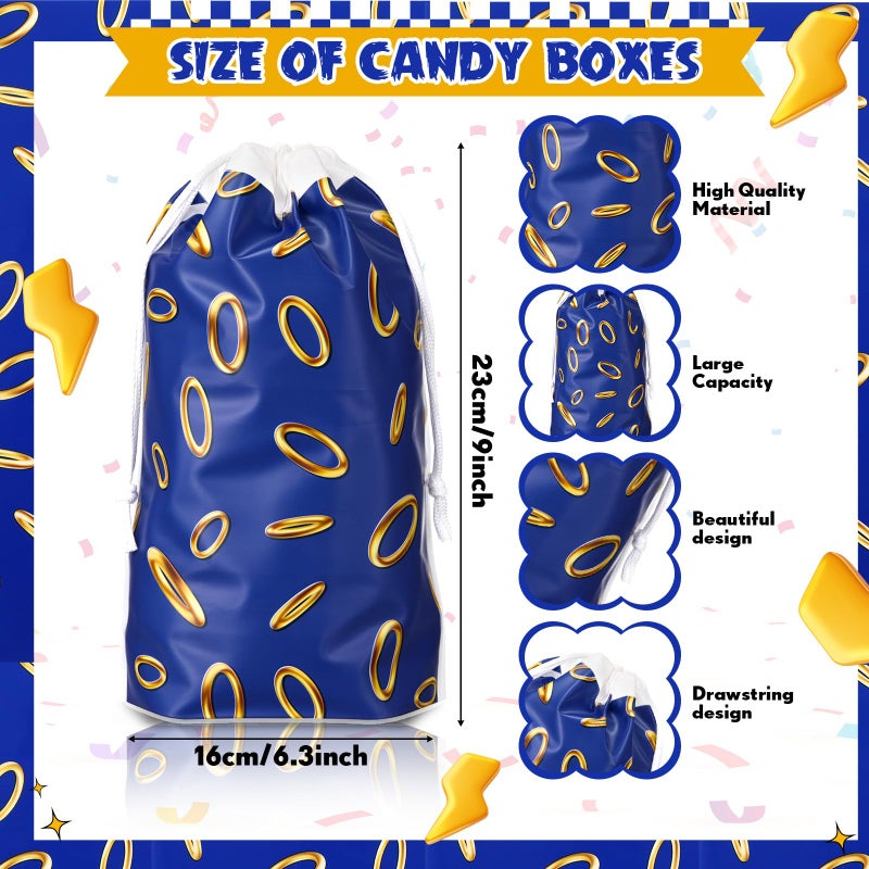 Marspark 48 Pcs Blue with Gold Ring Goodie Bags Drawstring Video Game Party Bags Blue and Golden Ring Video Games Party Favors for Candy Treats Cartoon Birthday Supplies Gamer's Night Decorations - Image 2