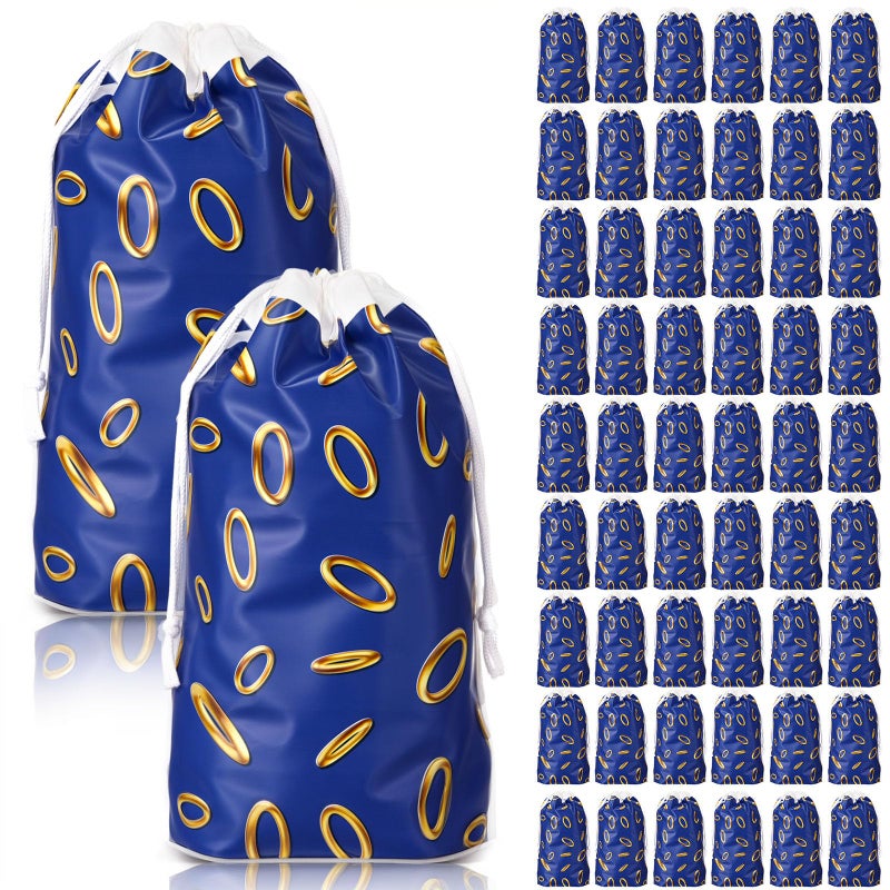 Marspark 48 Pcs Blue with Gold Ring Goodie Bags Drawstring Video Game Party Bags Blue and Golden Ring Video Games Party Favors for Candy Treats Cartoon Birthday Supplies Gamer's Night Decorations - Image 1