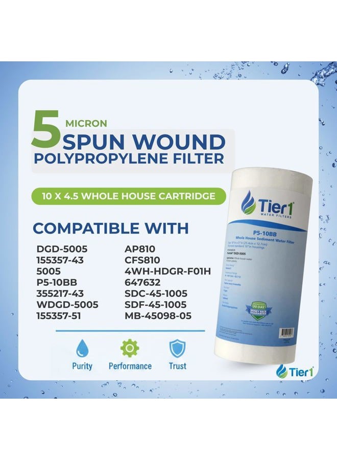 Tier1 5 Micron 10 Inch x 4.5 Inch | 16-Pack Spun Wound Polypropylene Whole House Sediment Water Filter Replacement Cartridge | Compatible with Pentek DGD-5005, 155357-43, WDGD-5005, Home Water Filter - Image 2
