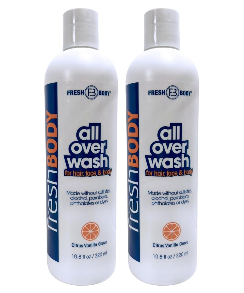 Fresh Body FB All Over Wash for Hair Face  Body  Shampoo and Body Wash for Men  Women Citrus Vanilla Grove Shower Gel 108oz 2 Pack Made without Alcohol Sulfates Dyes or Parabens