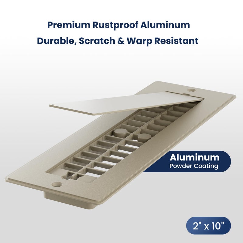 Safoner Aluminum RV Floor Register 2"x10" with Removable Cover, Lightweight Durable Camper Essential, Pet-Friendly RV Vent Accessories for Inside, 2 Pack - Image 2