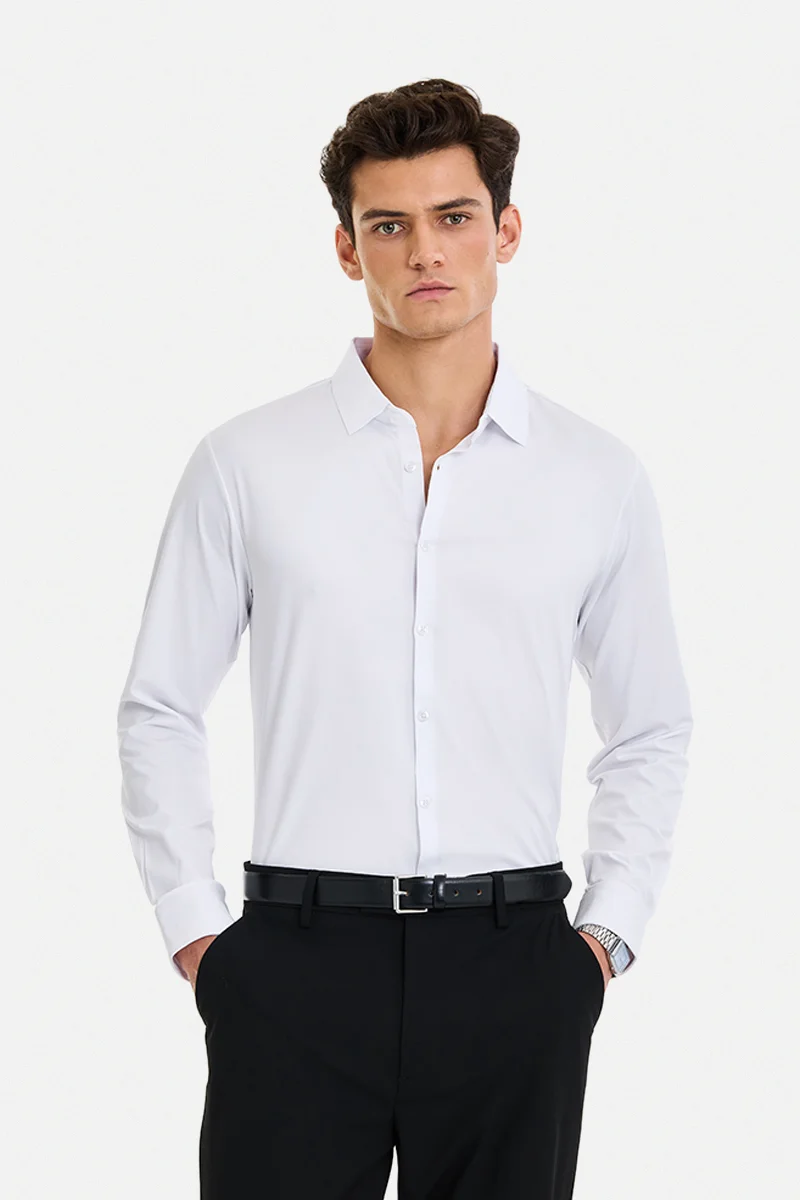 سنيتش White Solid Long Sleeve Regular Fit Casual Shirt