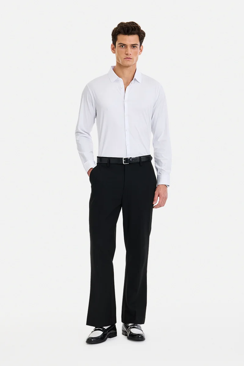 سنيتش White Solid Long Sleeve Regular Fit Casual Shirt