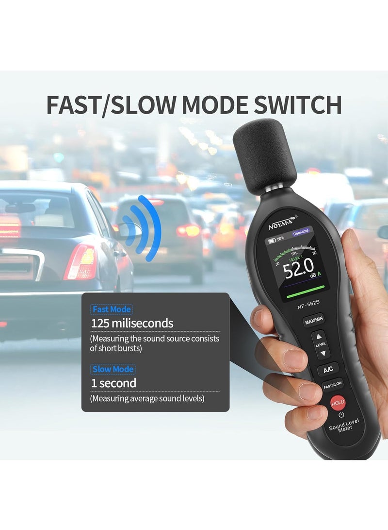 NOYAFA Decibel Meter, NOYAFA Digital Sound Level Meter with A/C Weighted, 30 to 130 dB SPL Meter with MAX/MIN, Data Hold, Auto Power Off,Alarm, Noise Meter for Classroom, Office, Factory - Image 3