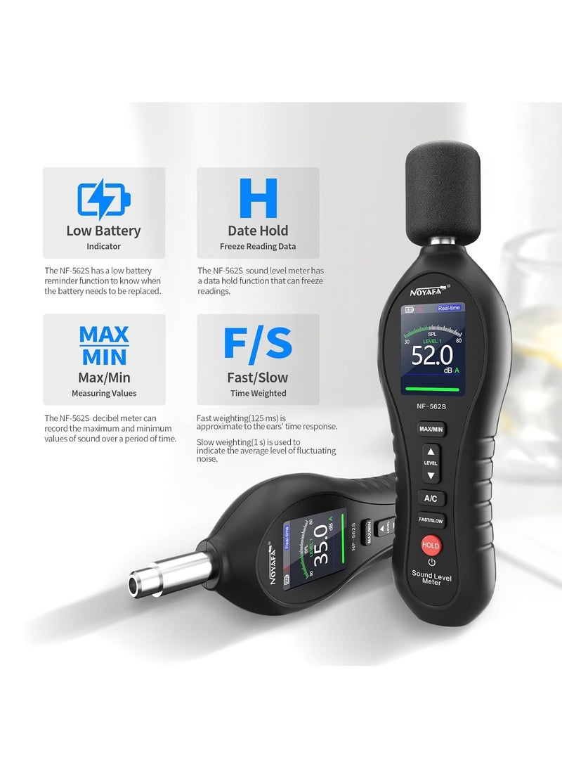 NOYAFA Decibel Meter, NOYAFA Digital Sound Level Meter with A/C Weighted, 30 to 130 dB SPL Meter with MAX/MIN, Data Hold, Auto Power Off,Alarm, Noise Meter for Classroom, Office, Factory - Image 4
