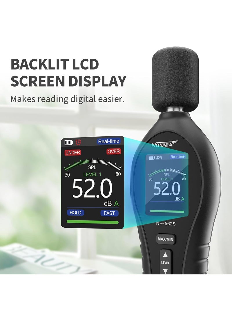 NOYAFA Decibel Meter, NOYAFA Digital Sound Level Meter with A/C Weighted, 30 to 130 dB SPL Meter with MAX/MIN, Data Hold, Auto Power Off,Alarm, Noise Meter for Classroom, Office, Factory - Image 5