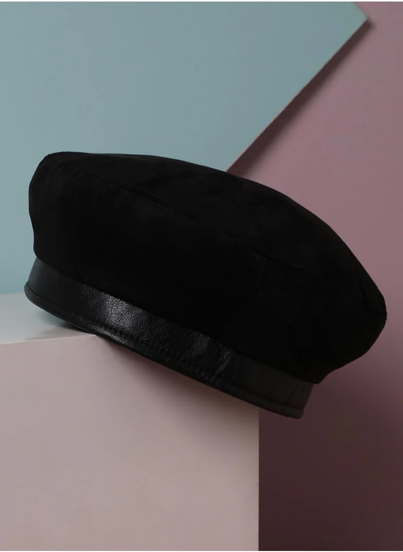 صوص هاوت Contrast Texture Beret Hat - Black