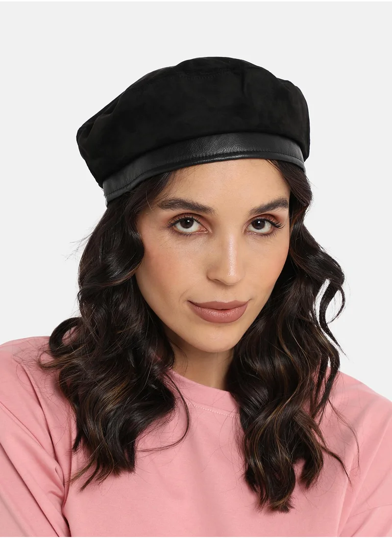 صوص هاوت Contrast Texture Beret Hat - Black