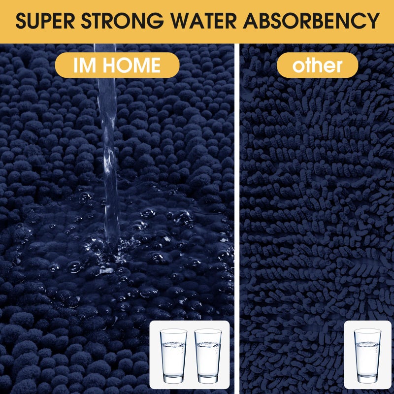 ACCUMTEK Upgrade Extra Large Navy Blue Bathroom Rug Set 3 Pieces Ultra Soft, Thick Absorbent Bath Mats, Non Slip Chenille Toilet Mat for Bathroom, Bedroom, Kitchen - Image 4