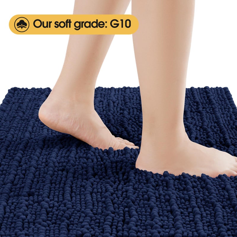 ACCUMTEK Upgrade Extra Large Navy Blue Bathroom Rug Set 3 Pieces Ultra Soft, Thick Absorbent Bath Mats, Non Slip Chenille Toilet Mat for Bathroom, Bedroom, Kitchen - Image 3