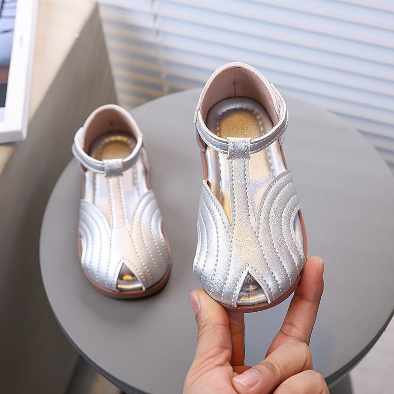 Girls'' silver Peet-toe Sandals 2025 Summer New Children''s Shoes Girls Princess Roman Shoes Children''s Wrap-up Shoes - Image 2