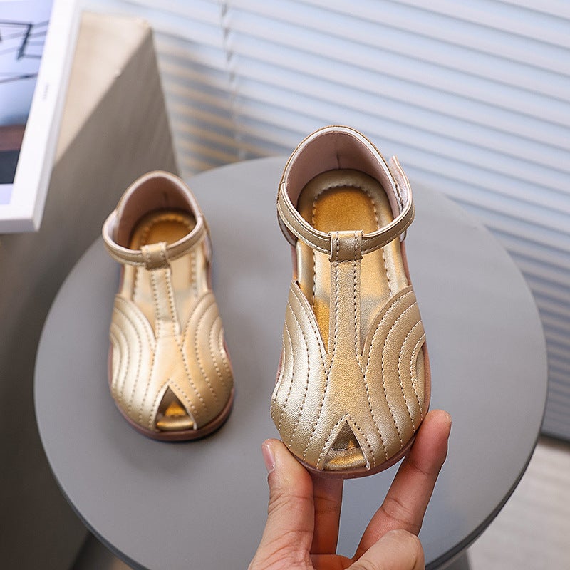 Girls'' silver Peet-toe Sandals 2025 Summer New Children''s Shoes Girls Princess Roman Shoes Children''s Wrap-up Shoes - Image 3