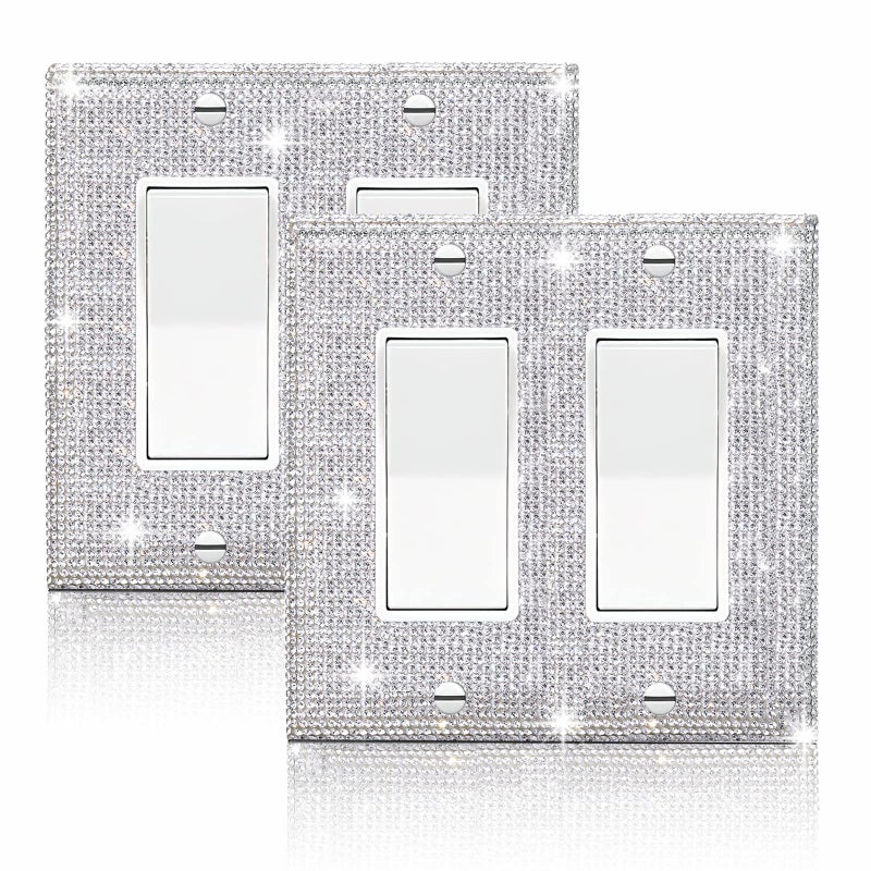 2 Pcs Shiny Silver Rhinestones Wall Plate Cover Switch Plate Covers Cover Light Switch Cover Switch Cover Decorative Electrical Outlet Cover Plates Outlet Covers Bling Switch Cover 2 Gan