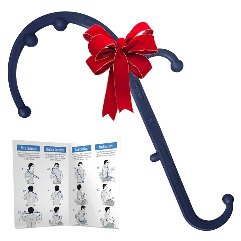 LiBa Back and Neck Massager Trigger Point Massage Tools for Pain Relief and Manual Massage Hook Therapy Handheld Back Neck Shoulder Massager Navy Gift for Women Men