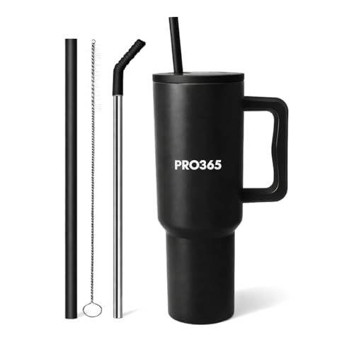 PRO365 Premium Vacuum Insulated Stainless Steel Tumbler 40oz 1200ML | Food Grade SS Lid & Straw | Hot & Cold Beverage Travel Cup | Skin Edition | 1 Year Warranty (Black) - Image 1