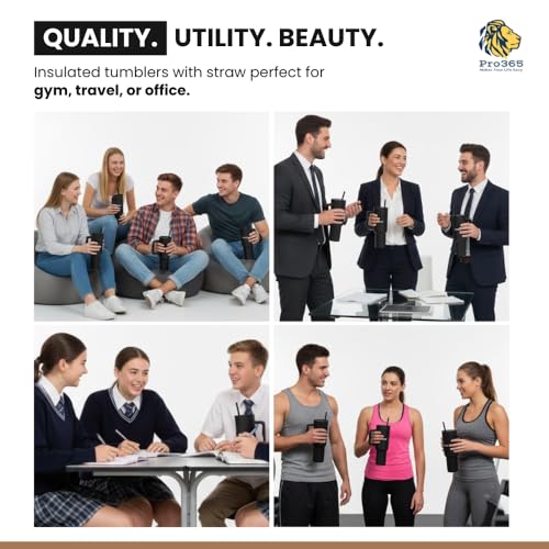 PRO365 Premium Vacuum Insulated Stainless Steel Tumbler 40oz 1200ML | Food Grade SS Lid & Straw | Hot & Cold Beverage Travel Cup | Skin Edition | 1 Year Warranty (Black) - Image 4